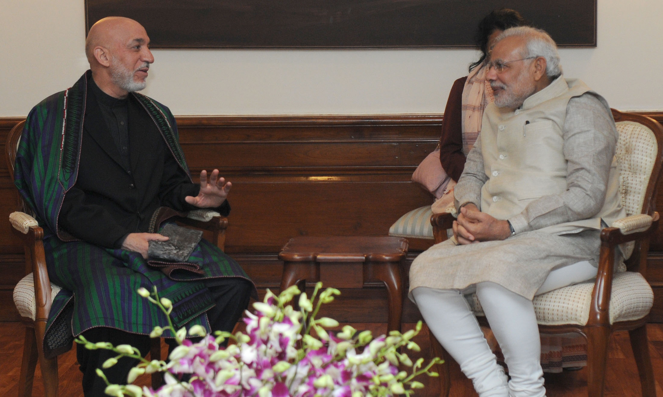 former President of Afghanistan, Mr. Hamid Karzai calling on the Prime Minister, Shri Narendra Modi