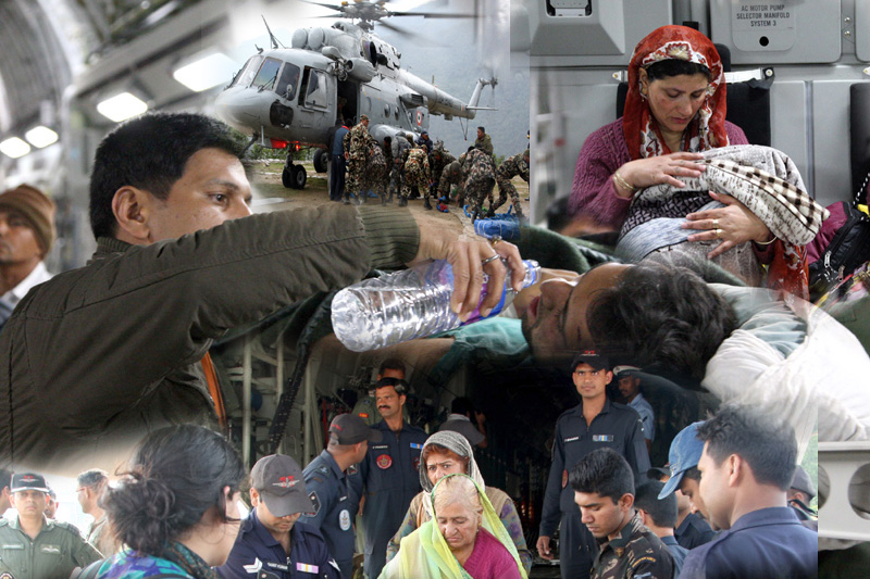 Women and children being flown by an Indian Air Force  aircraft