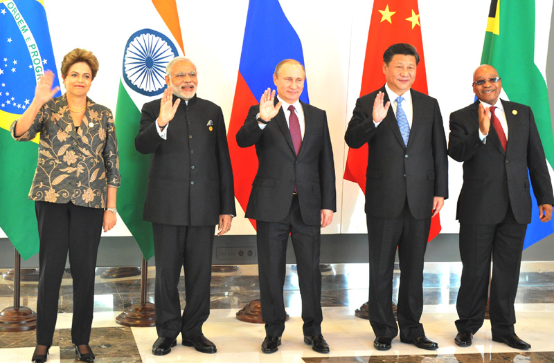 PM Modi with other BRICS leaders at a meeting, on the sidelines of G20