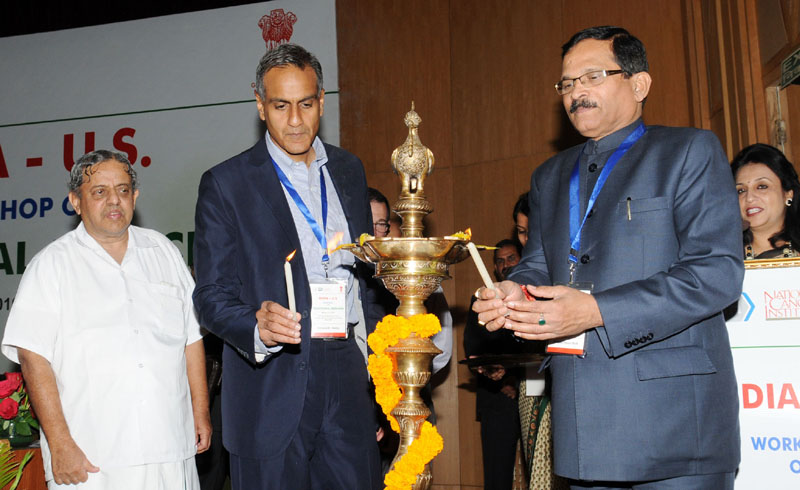 Minister of State Shripad Yesso Naik lighting the lamp to inaugurate the India-U.S. Workshop on Traditional Medicine